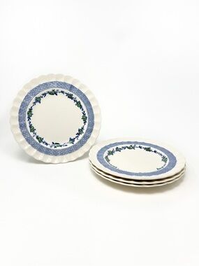 Copeland Spode Blue Belle Set of 4 Salad Plates Basketweave Antique Vintage